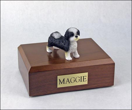 Dog, Shih Tzu, Black/White, Puppycut  - Figurine Urn
