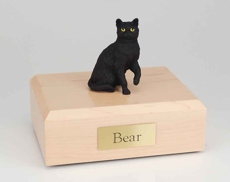 Cat, Black, Short Hair, Sitting - Figurine Urn